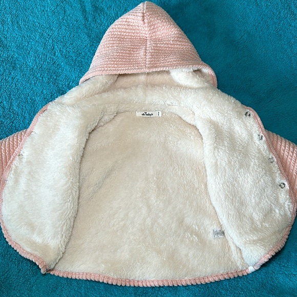 oh baby! Hooded Cable Knit Jacket/ Snowdrift Lining Dusty Rose Size 0-6 Months - Picture 6 of 8